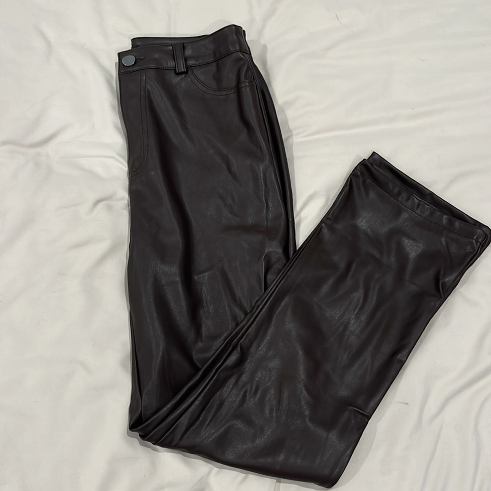 Dark brown faux leather pants